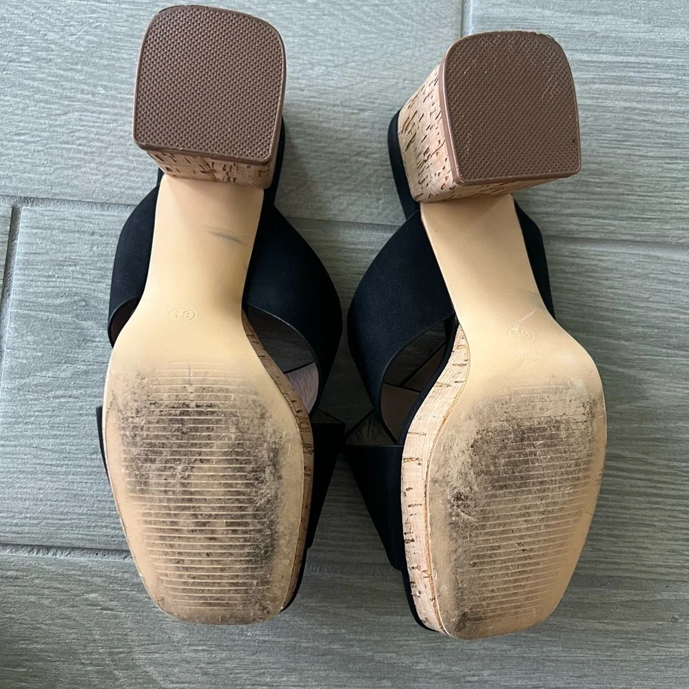 Black Chandra Faux Leather Cork Platform Sandals size 6 ½ - Picture 4 of 7